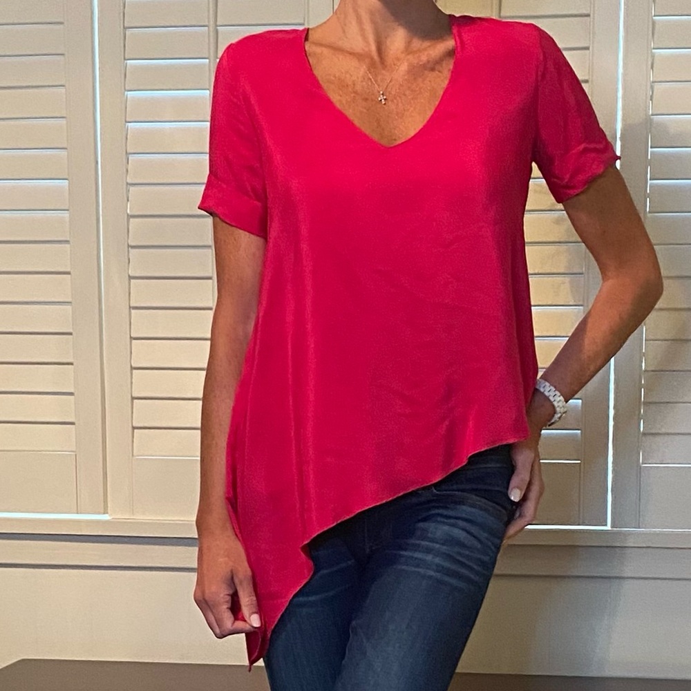 Amanda Uprichard silk pink asymmetrical hem top
